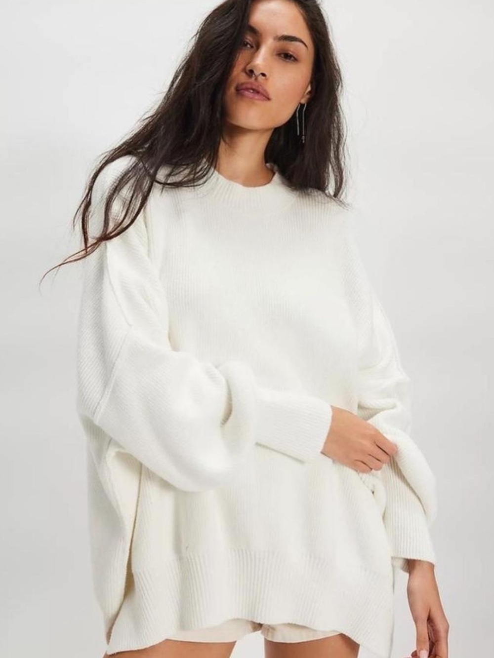 Free People Easy Street Oversized Crewneck Sweater in White